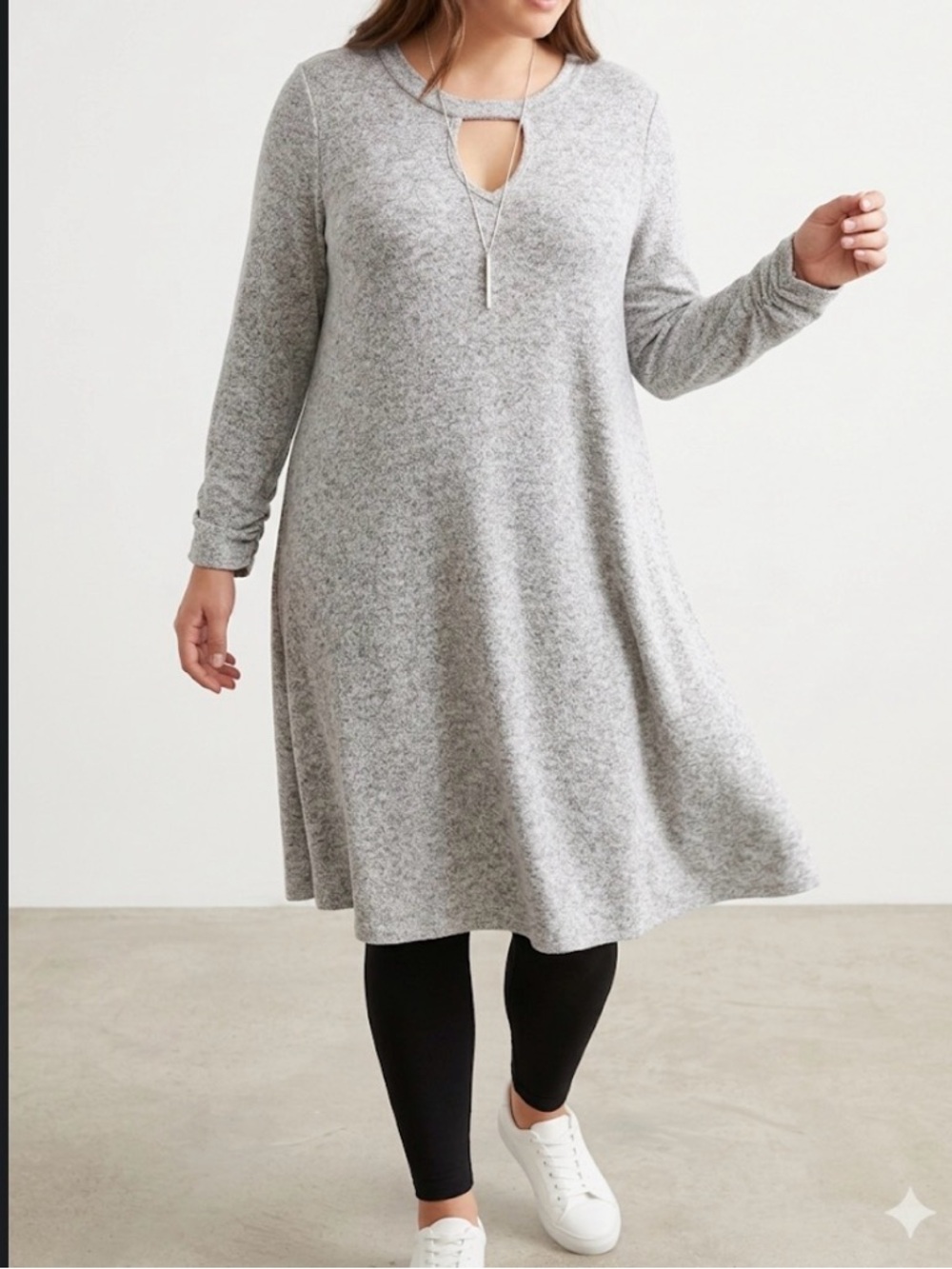 IZ BYER Soft Knit Fit & Flare Dress Gray Marl Keyhole Cutout Juniors XL Gorpcore